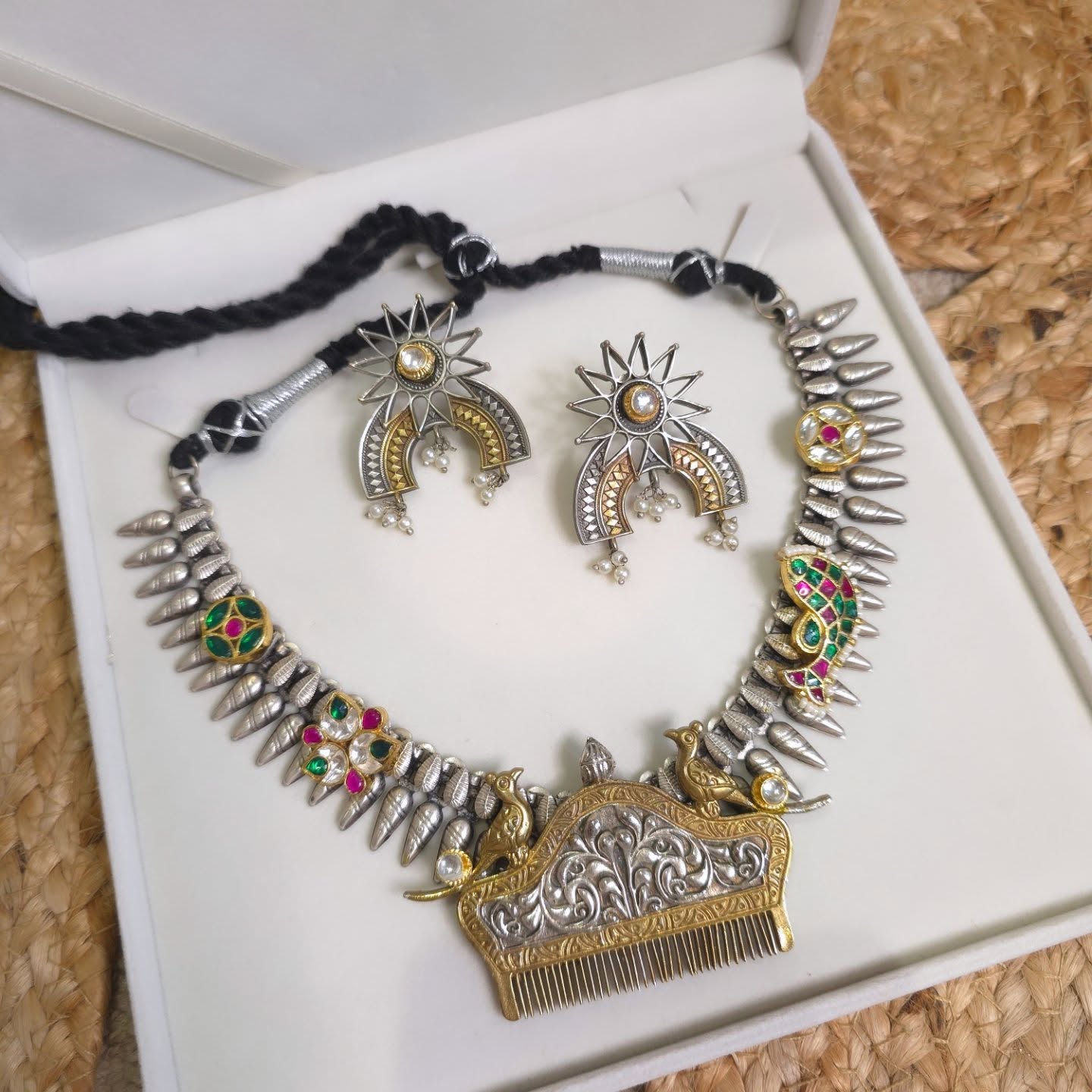 Achyutha 925 silver polish fusion necklace set