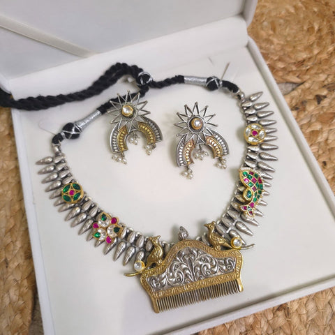 Achyutha 925 silver polish fusion necklace set
