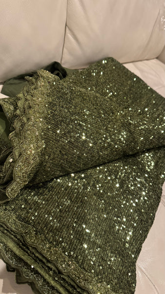 Olive Green Georgette Sequins Saree