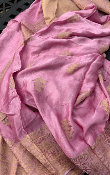 Pink and Gold Soft Mashru Silk Saree
