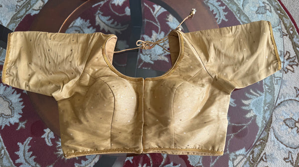 Gold Silk Padded Front Open Elbow Sleeves Readymade Blouse