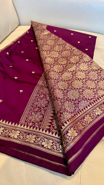 Soft Silk Purple Saree with Golden Zari Butta's