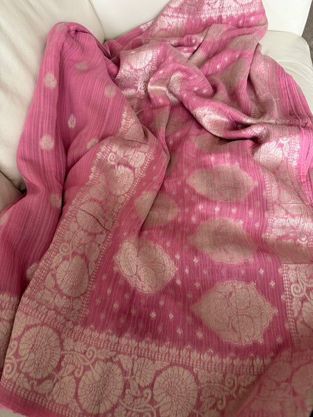 Baby Pink Khaddi Georgette Munga Silk Saree