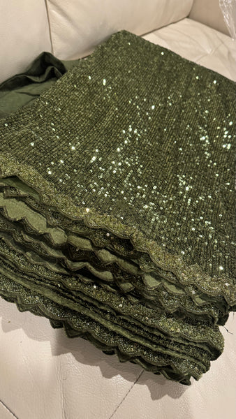 Olive Green Georgette Sequins Saree