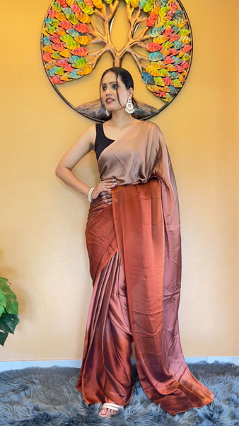 Brown Ombre Chiffon Ready To Wear One Minute Saree