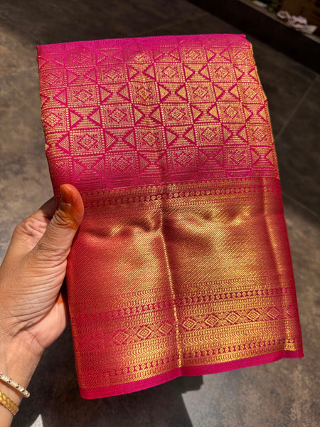Pure Silk Kanjeevaram Saree in Rani Pink and Gold