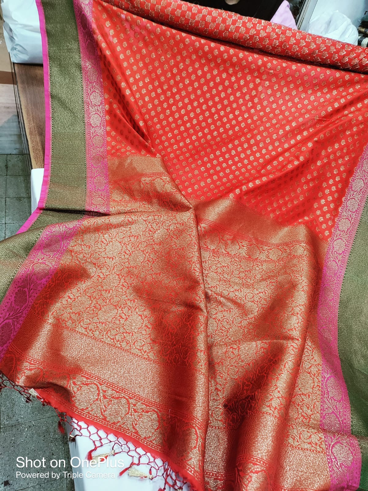 Matte Banarasi Silk Saree in Orange