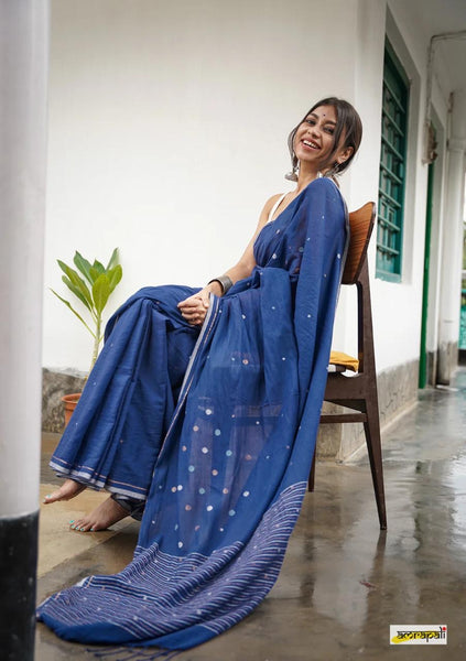 Blue Cotton Handloom saree