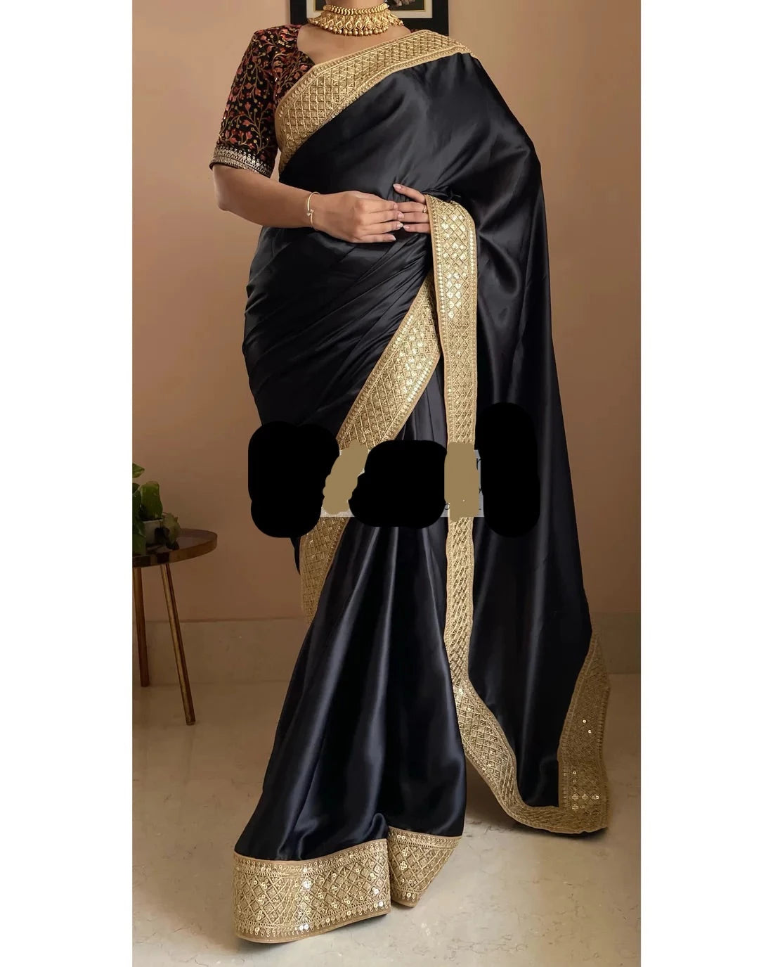 black silk saree with black blouse