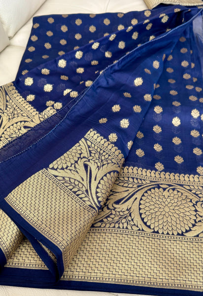 Royal Blue and Gold Handloom Silk Saree with Zari Butta's