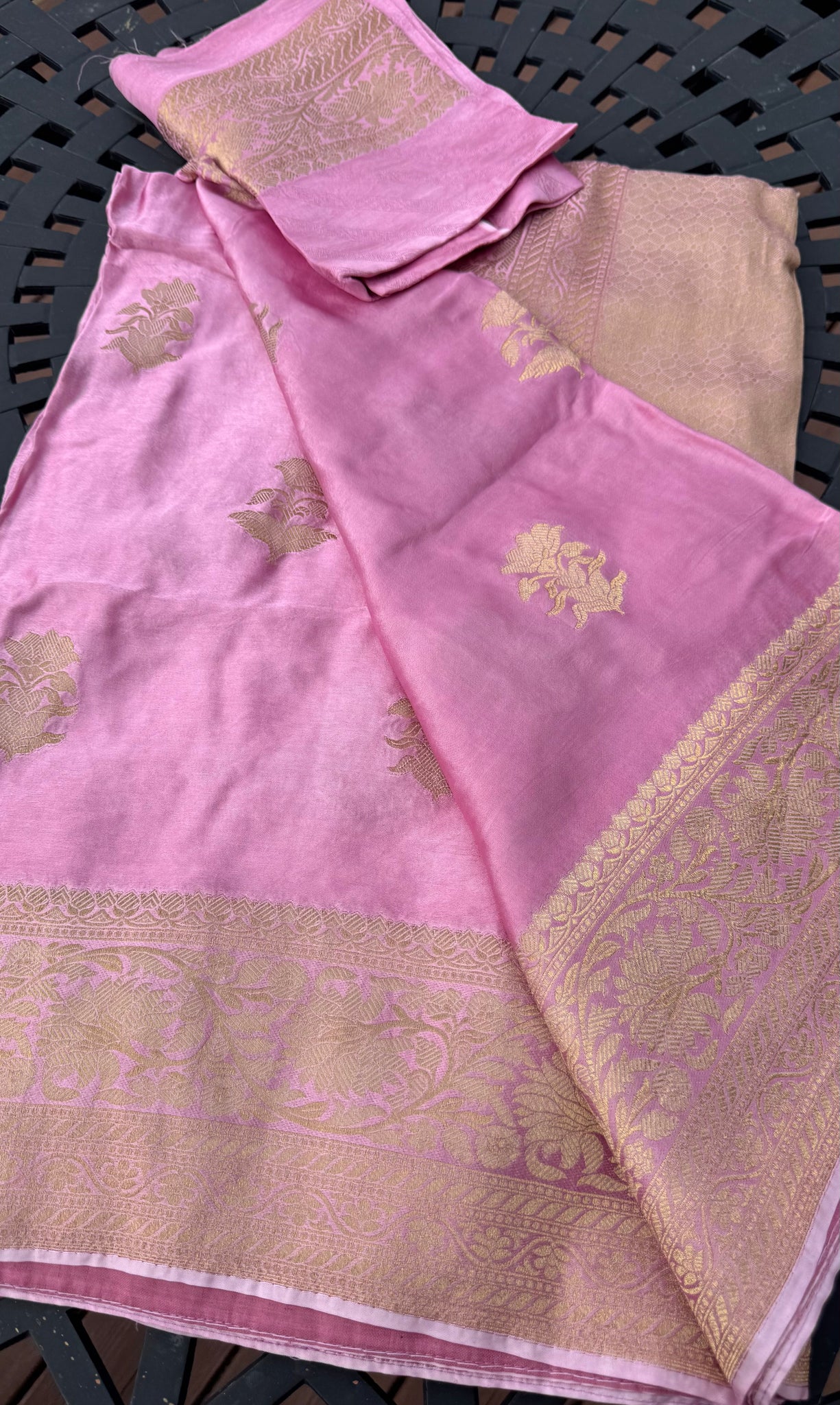 Pink and Gold Soft Mashru Silk Saree