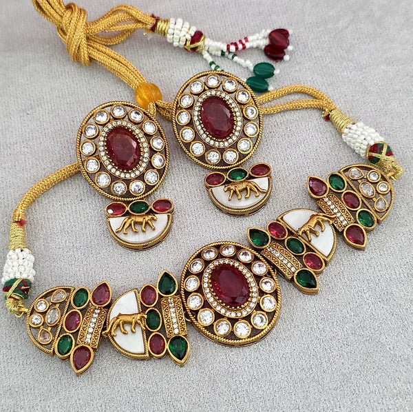 Sabyasachi inspired Ruby Green kundan choker with Earrings