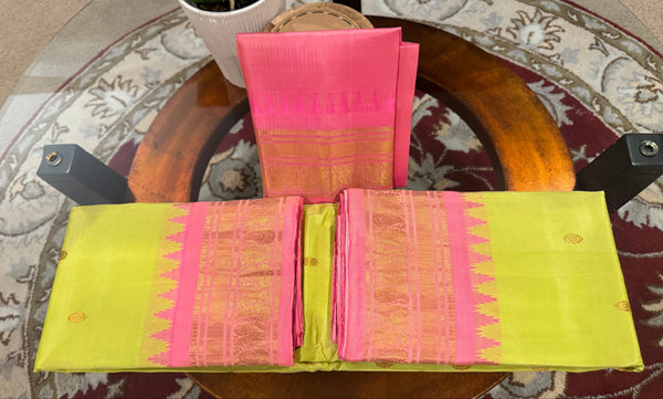 Mint Pistachio Green and Pink Pure Silk Handloom Gadwal Saree