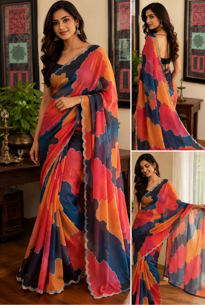 Multicolor Abstract Georgette Silk Saree