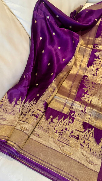 Kashi Elegance – Purple and Gold Mashru Silk Banarasi Handloom Saree