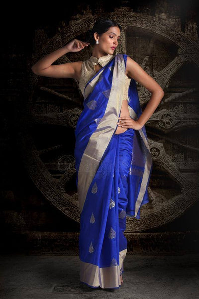 Royal Blue Chanderi Cotton Silk Saree