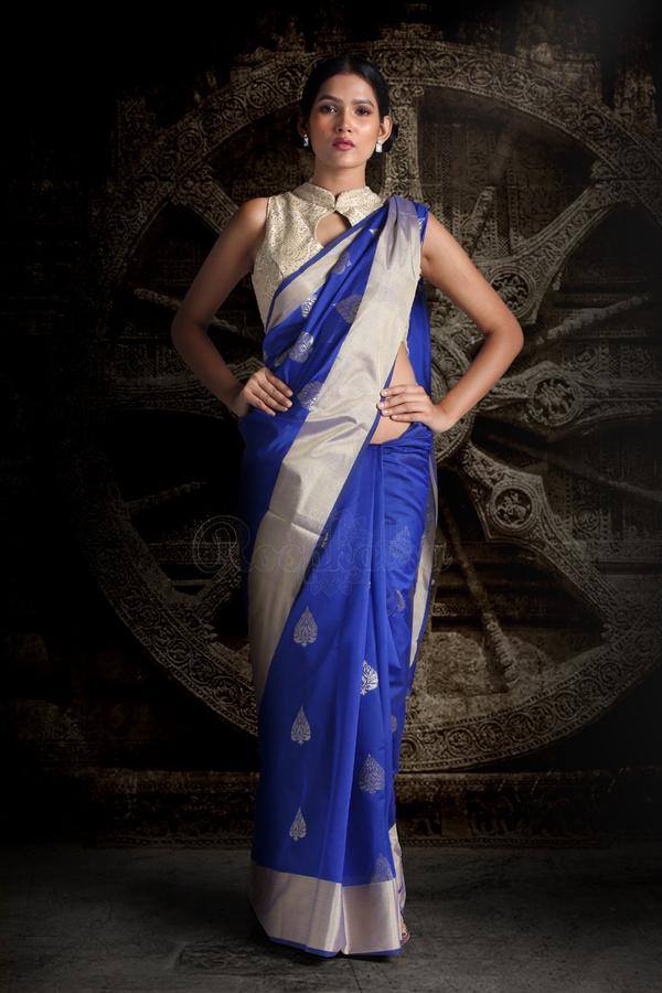 Royal Blue Chanderi Cotton Silk Saree