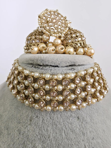 Champagne White Antique Polki Kundan Choker Necklace