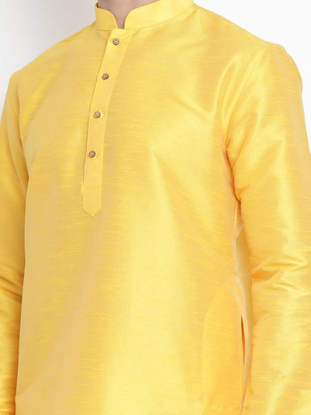Yellow Men's Raw Silk Kurta
