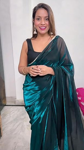 Pre-Stitched One Minute Ready to Wear Electric Blue Jimichu Silk Saree