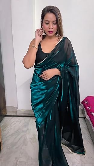 Pre-Stitched One Minute Ready to Wear Electric Blue Jimichu Silk Saree