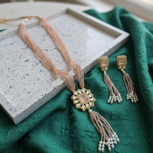 Beaded gold plated statement necklace set