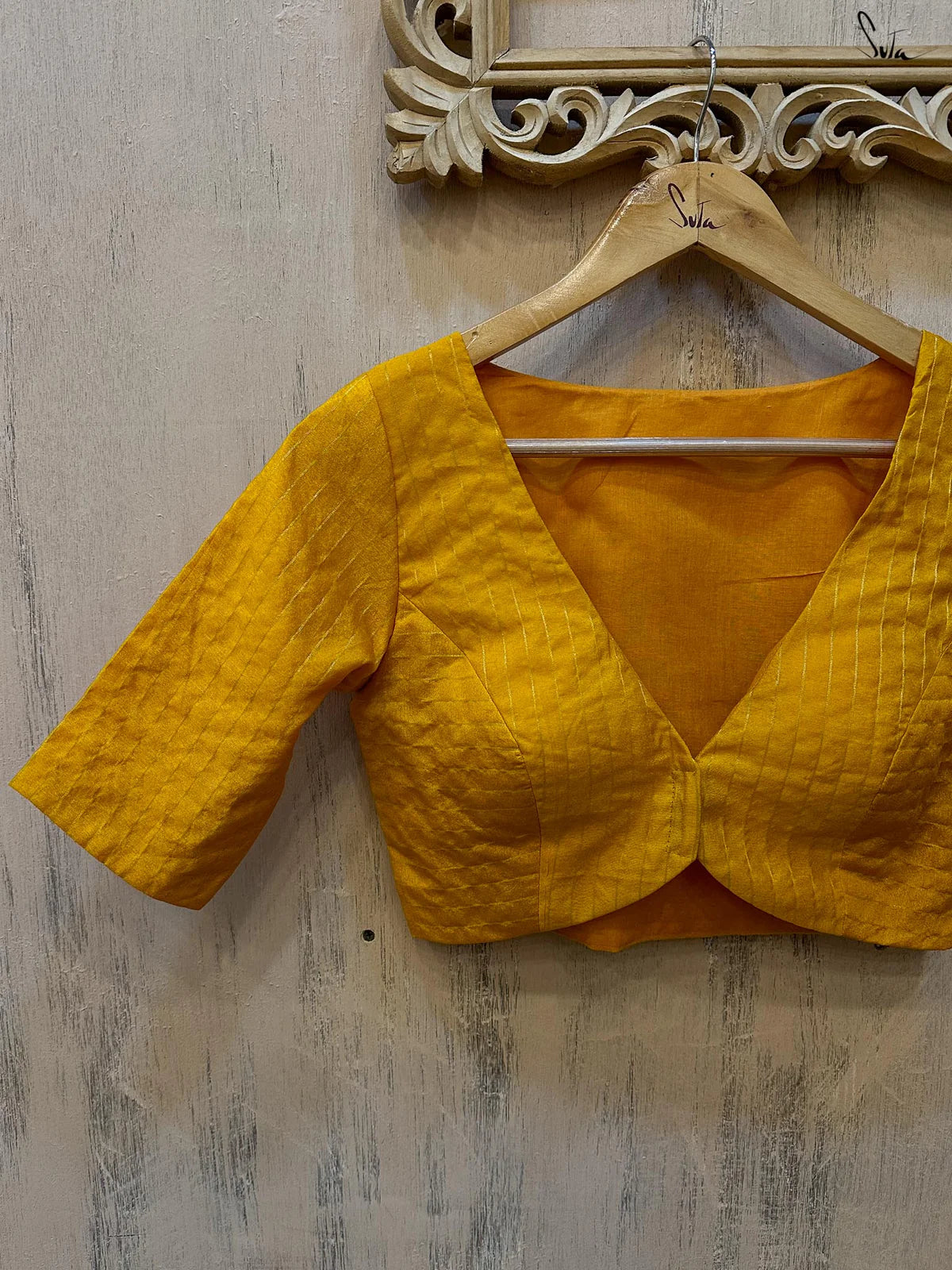 Readymade V-neck Yellow Brocade Blouse