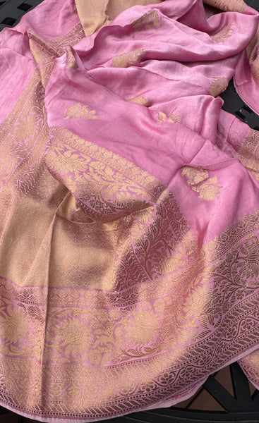 Pink and Gold Soft Mashru Silk Saree