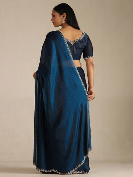 Midnight Blue Organza Embellished Saree
