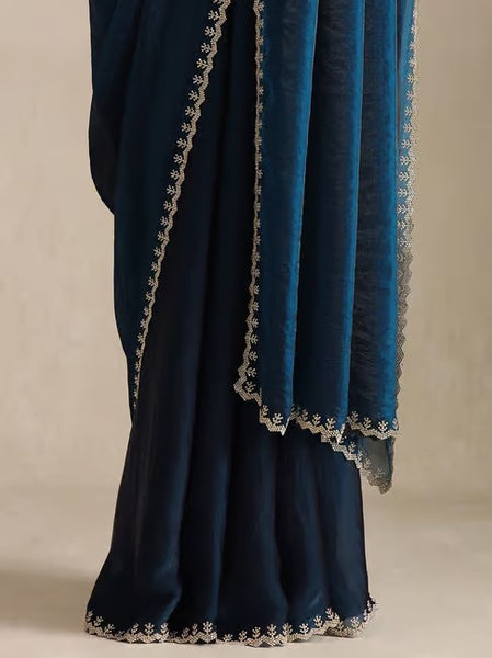 Midnight Blue Organza Embellished Saree