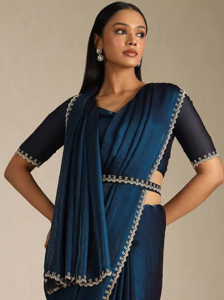 Midnight Blue Organza Embellished Saree