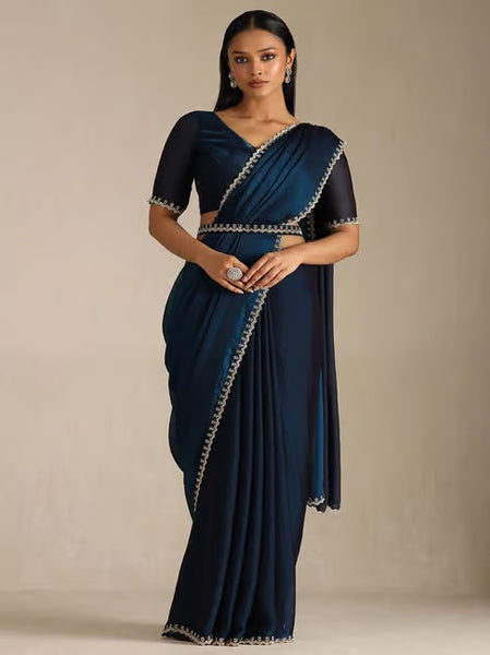 Midnight Blue Organza Embellished Saree