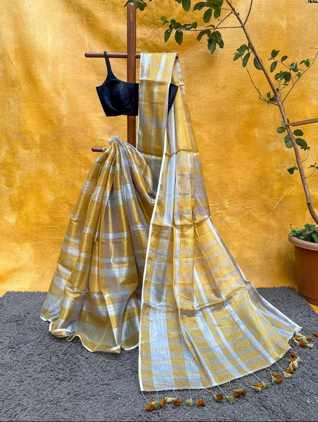 Gold and Silver Cotton Zari Saree