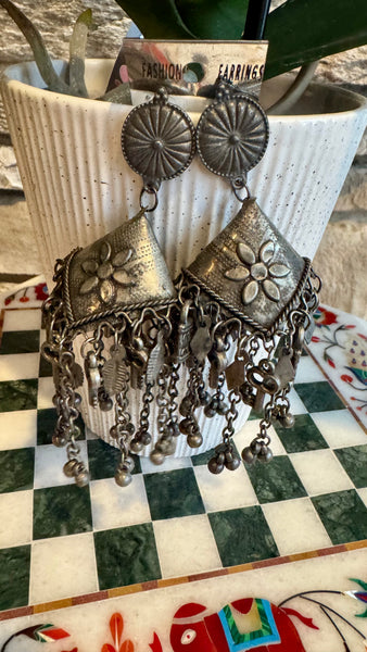 German Silver Afghani  Ghungroo Earrings