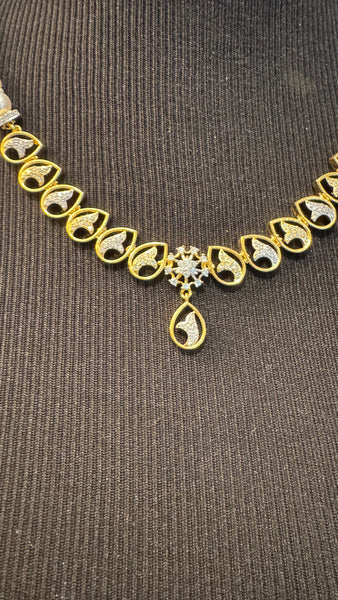 Natural Freshwater White Real Pearl Set with CZ Stonework