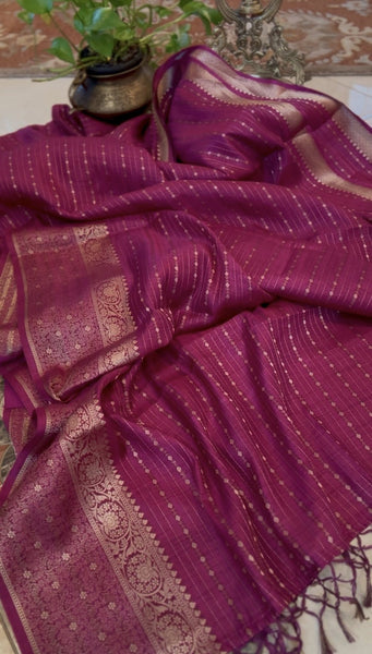 Wine Deep Magenta Munga Tussar Silk Saree