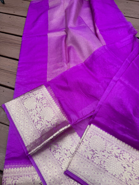 Mauve/Purple and Gold Banarasi Organza Silk Saree