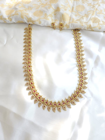 Designer long Temple gold plated necklace set