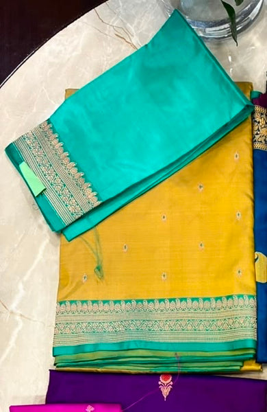 Light Golden Katan Silk Saree