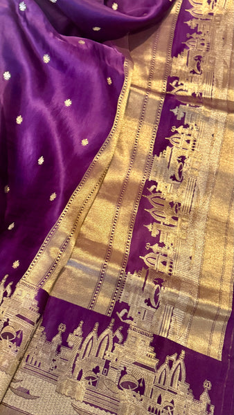 Kashi Elegance – Purple and Gold Mashru Silk Banarasi Handloom Saree