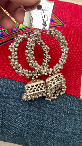 German Silver Ghungroo Jhumka Earrings