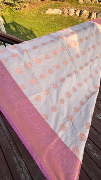 Biscuit and Pink Silk Banarasi Saree