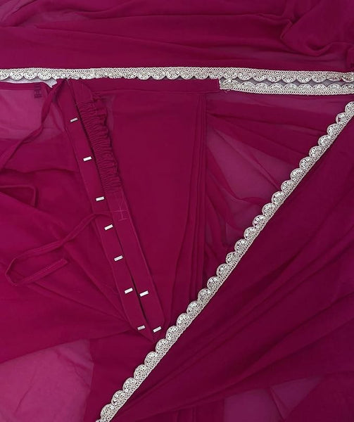 Ready To Wear One Minute Pink Georgette Scalloped Border Lace Saree