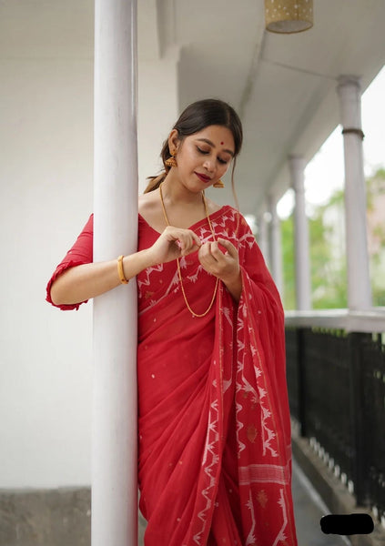 RED, GOLD, AND WHITE JAMDANI SAREE