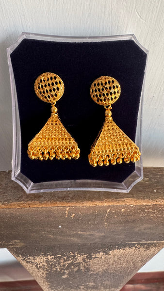 Citigold Gold Plated 3D Triangle Ghungroo Earrings