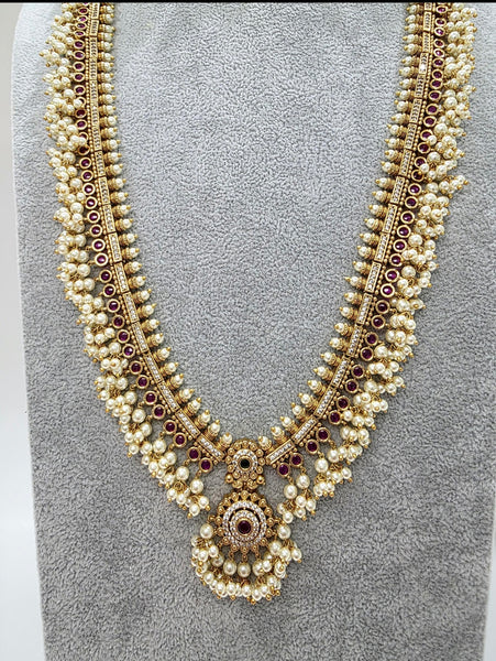 RubyGreen Antique Gold Long Necklace and Earring Set