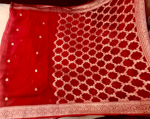 Red Banarasi Georgette Silk