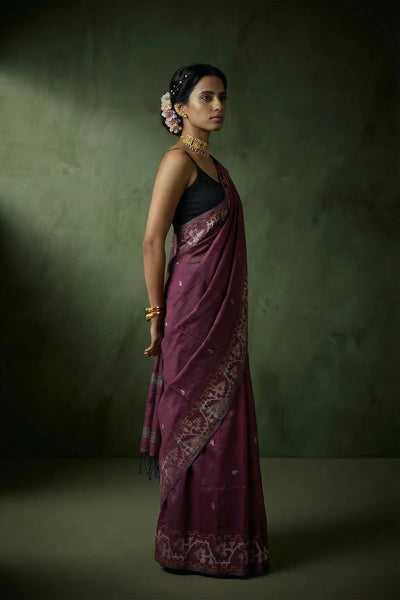Maroon handwoven Jamdani saree