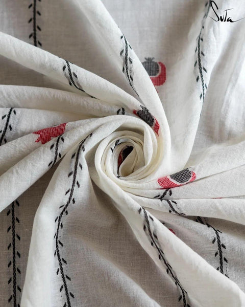 White Pure Cotton Saree with Weaving