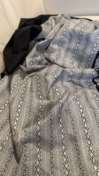 Black and White Soft Print Silk Saree